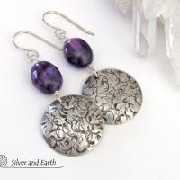 Sterling Silver Dangle Earrings with Purple Amethyst Gemstones