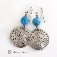 Sterling Silver Earrings with Faceted Blue Apatite Gemstones - Artisan Handmade Modern Sterling Jewelry