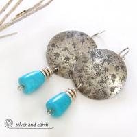 Sterling Silver Earrings with Dangling Sleeping Beauty Turquoise Stones