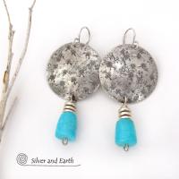 Sterling Silver Earrings with Dangling Sleeping Beauty Turquoise Stones