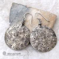 Hammered Sterling Silver Earrings with Rustic, Organic Texture - Earthy Silver Jewelry