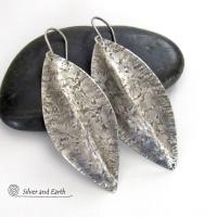 Sterling Silver Earrings with Hammered Rustic Organic Texture - Modern Contemporary Jewelry