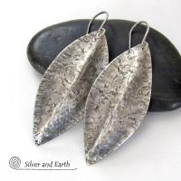 Sterling Silver Earrings with Hammered Rustic Organic Texture - Modern Contemporary Jewelry