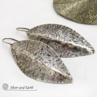 Sterling Silver Earrings with Hammered Rustic Organic Texture - Modern Contemporary Jewelry