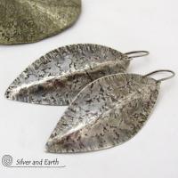 Sterling Silver Earrings with Hammered Rustic Organic Texture - Modern Contemporary Jewelry