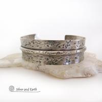 Hammered Sterling Silver Cuff Bracelet with Oxidized Rustic Earthy Organic Texture