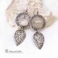 Textured Sterling Silver Dangle Earrings - Modern Contemporary Silver Jewelry