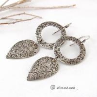 Textured Sterling Silver Dangle Earrings - Modern Contemporary Silver Jewelry
