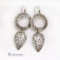 Textured Sterling Silver Dangle Earrings - Modern Contemporary Silver Jewelry