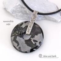 Black Silver Leaf Jasper & Sterling Silver Pendant Necklace - One of a Kind Earthy Natural Stone Jewelry