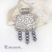 Sterling Silver Necklace with Dangling Blue Freshwater Pearls - Modern Elegant Dressy Jewelry