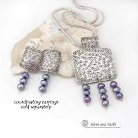 Sterling Silver Necklace with Dangling Blue Freshwater Pearls - Modern Elegant Dressy Jewelry - Matching Earrings Sold Separately