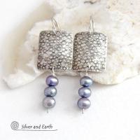 Small Sterling Silver Earrings with Dangling Blue Freshwater Pearls