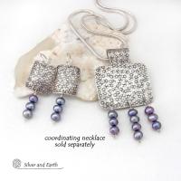 Small Sterling Silver Earrings with Dangling Blue Freshwater Pearls
