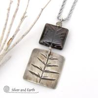 Smoky Quartz Sterling Silver Pendant Necklace with Hand Stamped Twig Pattern - Earthy Nature Jewelry