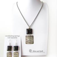 Smoky Quartz Sterling Silver Pendant Necklace with Hand Stamped Twig Pattern - Earthy Nature Jewelry