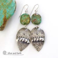 Sterling Silver Earrings with Natural Turquoise Stones - Tribal Southwestern Style Jewelry