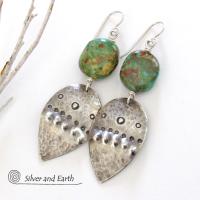 Sterling Silver Earrings with Natural Turquoise Stones - Tribal Southwestern Style Jewelry