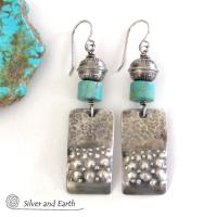 Sterling Silver Tribal Earrings with Turquoise - Modern Southwest Jewelry