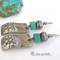 Sterling Silver Tribal Earrings with Turquoise - Modern Southwest Jewelry