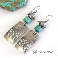 Sterling Silver Tribal Earrings with Turquoise - Modern Southwest Jewelry