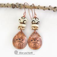 Copper Boho Earrings with Carved Bone - African Tribal Jewelry