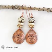 Copper Boho Earrings with Carved Bone - African Tribal Jewelry