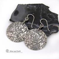 Modern Sterling Silver Earrings with Hand Stamped Texture - Jewelry for Everyday Wear 