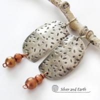 Hand Stamped Sterling Silver Earrings with Copper Beads - Rustic Modern Mixed Metal Jewelry