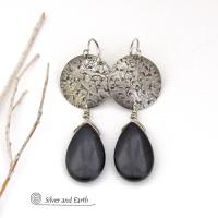 Sterling Silver Earrings with Dangling Black Onyx Gemstones - Handcrafted Silver Jewelry