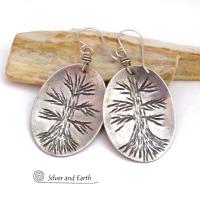 Tree of Life Hand Stamped Sterling Silver Earrings - Earthy Nature Jewelry