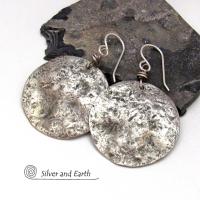 Hammered Sterling Silver Moon Earrings - Organic Earthy Silver Jewelry