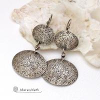 Textured Oxidized Sterling Silver Double Dangle Earrings - Rustic Organic Modern Silver Jewelry