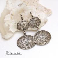 Textured Oxidized Sterling Silver Double Dangle Earrings - Rustic Organic Modern Silver Jewelry