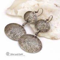Textured Oxidized Sterling Silver Double Dangle Earrings - Rustic Organic Modern Silver Jewelry