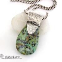 African Turquoise Sterling Silver Necklace - Unique Handcrafted Silver & Stone Jewelry