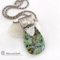 African Turquoise Sterling Silver Necklace - Unique Handcrafted Silver & Stone Jewelry