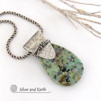 African Turquoise Sterling Silver Necklace - Unique Handcrafted Silver & Stone Jewelry