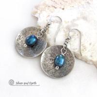 Sterling Silver Earrings with Blue Freshwater Pearls -  Elegant Modern Artisan Handcrafted Sterling Jewelry - June Birthstone Gift