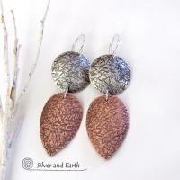 Textured Sterling Silver & Copper Mixed Metal Earrings - Contemporary Modern Jewelry