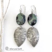 Kambaba Jasper Sterling Silver Earrings - Rustic Earthy Natural Stone Jewelry