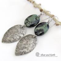 Kambaba Jasper Sterling Silver Earrings - Rustic Earthy Natural Stone Jewelry