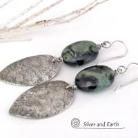 Kambaba Jasper Sterling Silver Earrings - Rustic Earthy Natural Stone Jewelry