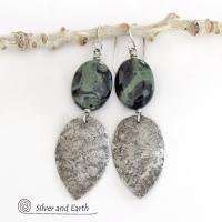 Kambaba Jasper Sterling Silver Earrings - Rustic Earthy Natural Stone Jewelry