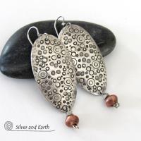 Sterling Silver Earrings with Intricate Textured Design - Unique Handcrafted Silver Jewelry