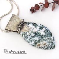 Green Tree Jasper Sterling Silver Necklace - Unique Natural Stone Jewelry