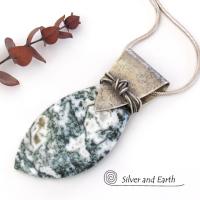 Green Tree Jasper Sterling Silver Necklace - Unique Natural Stone Jewelry