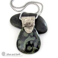 Kambaba Jasper Sterling Silver Necklace - Unique One of a Kind Natural Stone Jewelry