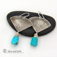 Textured Sterling Silver Earrings with American Sleeping Beauty Turquoise Stone Dangles