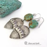 Sterling Silver Earrings with Natural Turquoise Stones - Tribal Southwestern Style Jewelry